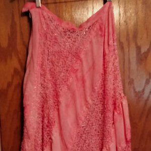Pink silklike long skirt w/designs & sequins